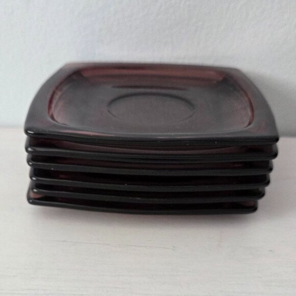 Vintage Saucer Set of 6 Moroccan Amethyst by Hazel-Atlas 1940-60's - Picture 3 of 5